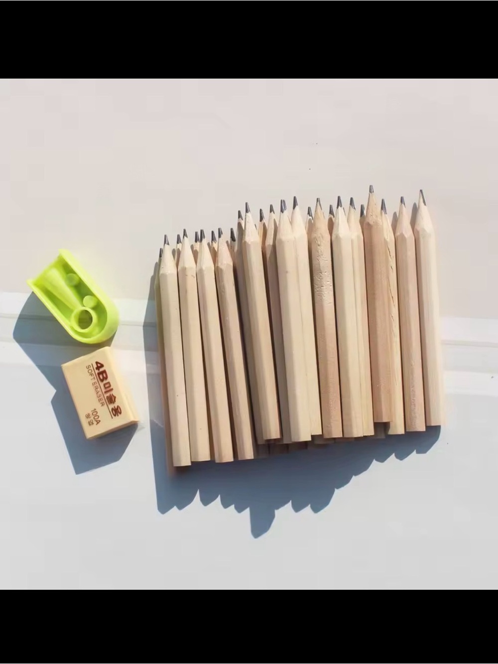 Natural Wood Short Graphite Pencils with Sharpener and Eraser